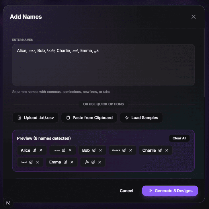 Step 2: Add names